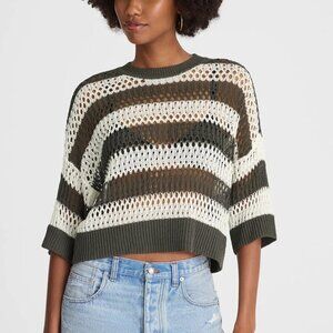 Madewell Relaxed Cropped Open Pointelle Stitch Sweater Gray White Size XXS NWT